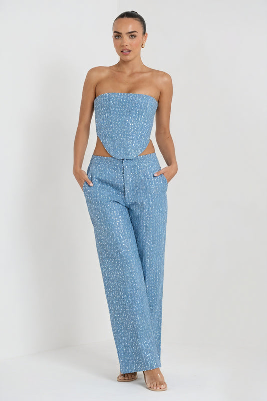 Conjunto Glamuroso de Top Corsé y Pantalón Ancho