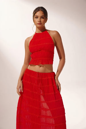 Conjunto Chic: Top Halter y Falda Maxi Fluida