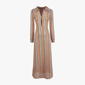 Vestido Maxi Estampado Geométrico con Cuello