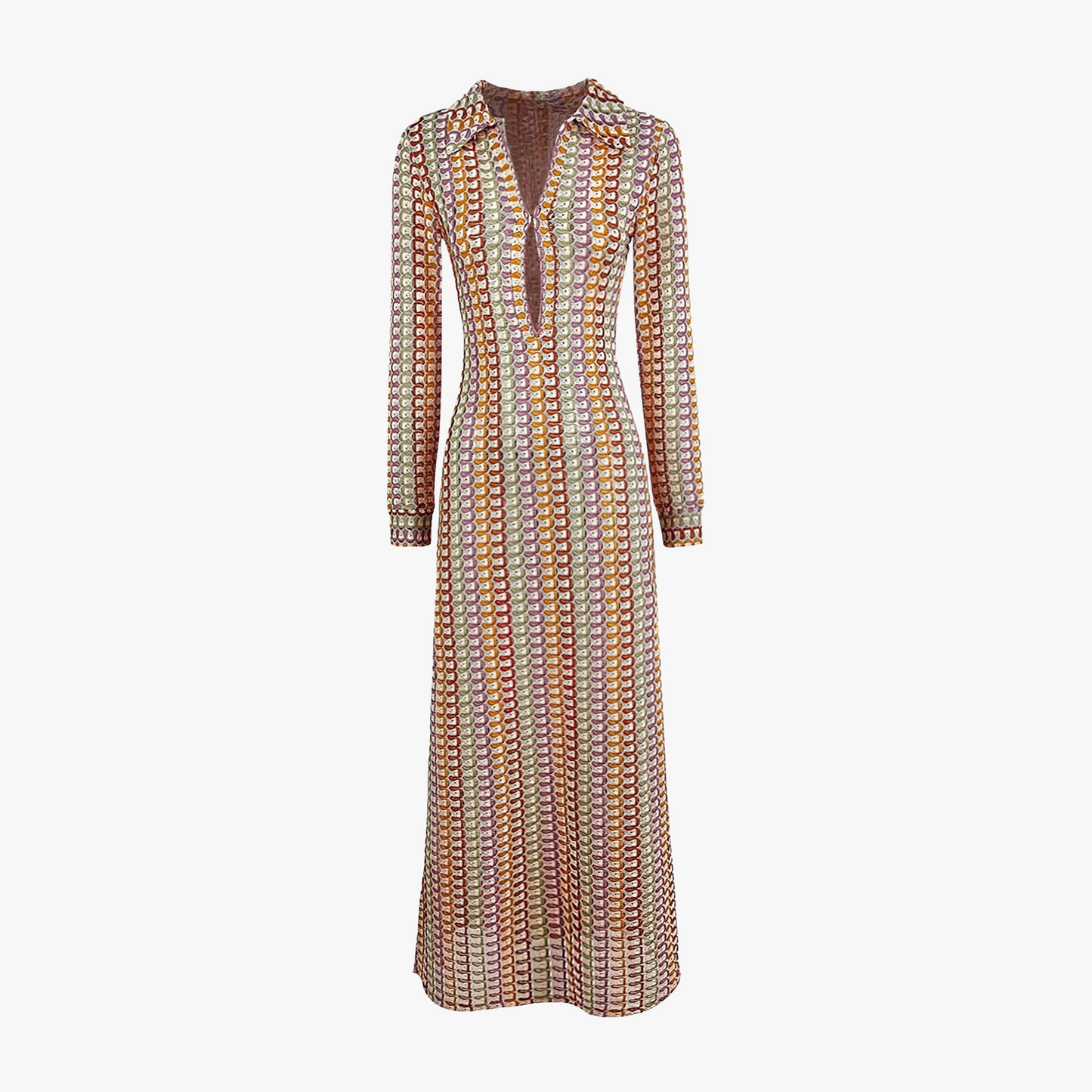 Vestido Maxi Estampado Geométrico con Cuello