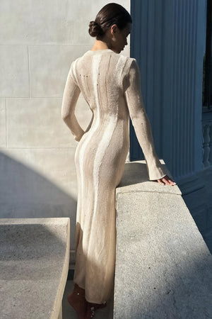 Vestido Largo Tejido con Detalle Perforado