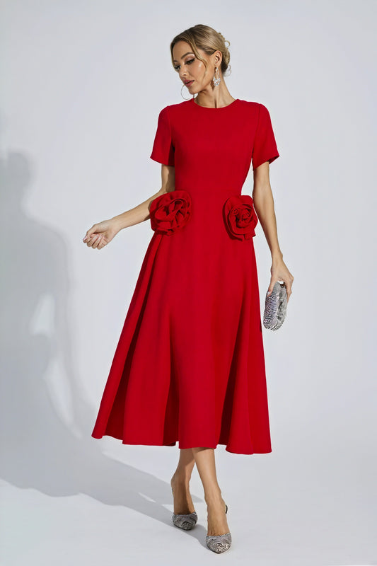 Vestido Midi con Rosas Esculturales