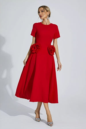 Vestido Midi con Rosas Esculturales