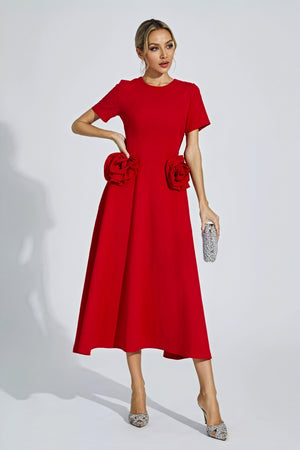 Vestido Midi con Rosas Esculturales