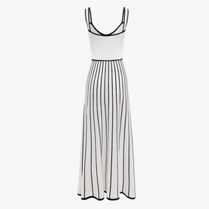Vestido Midi con Botones y Falda Rayada