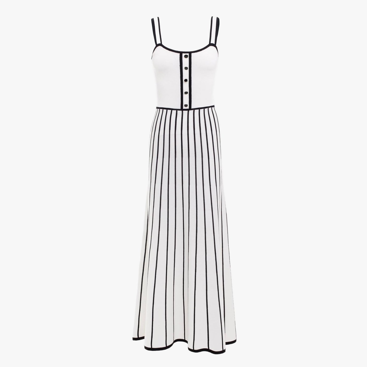 Vestido Midi con Botones y Falda Rayada