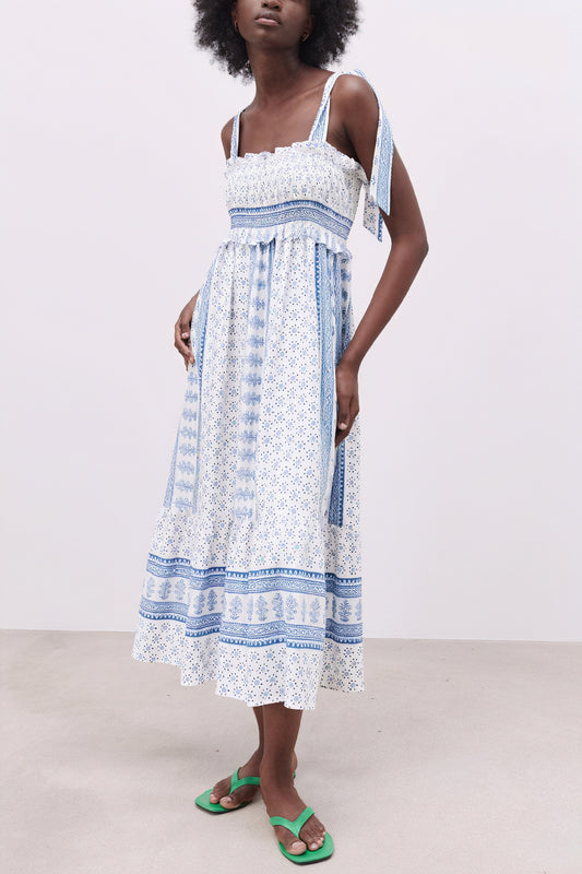 Vestido Midi Estampado con Tirantes Anudados