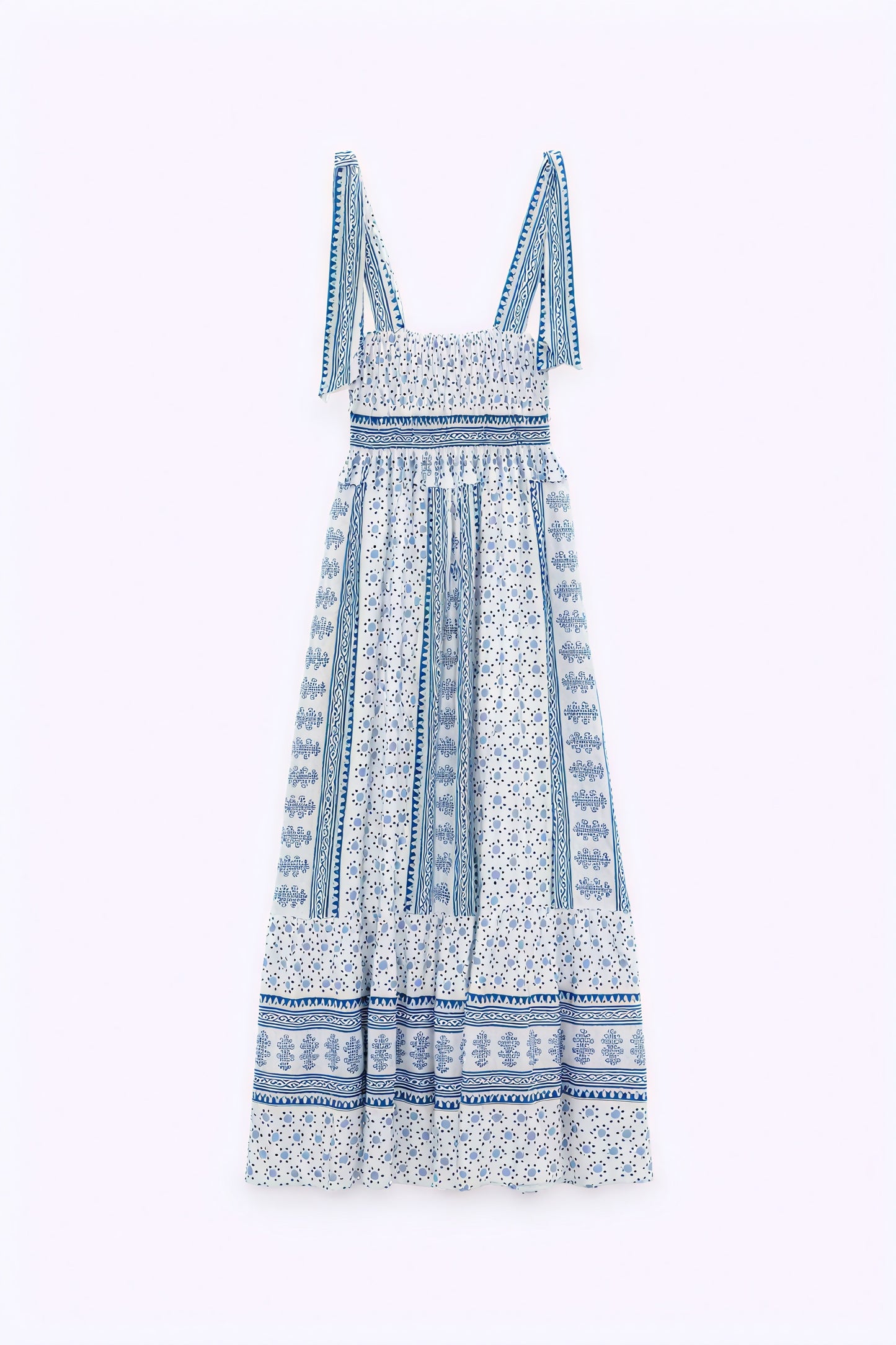 Vestido Midi Estampado con Tirantes Anudados