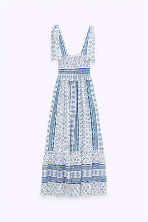 Vestido Midi Estampado con Tirantes Anudados