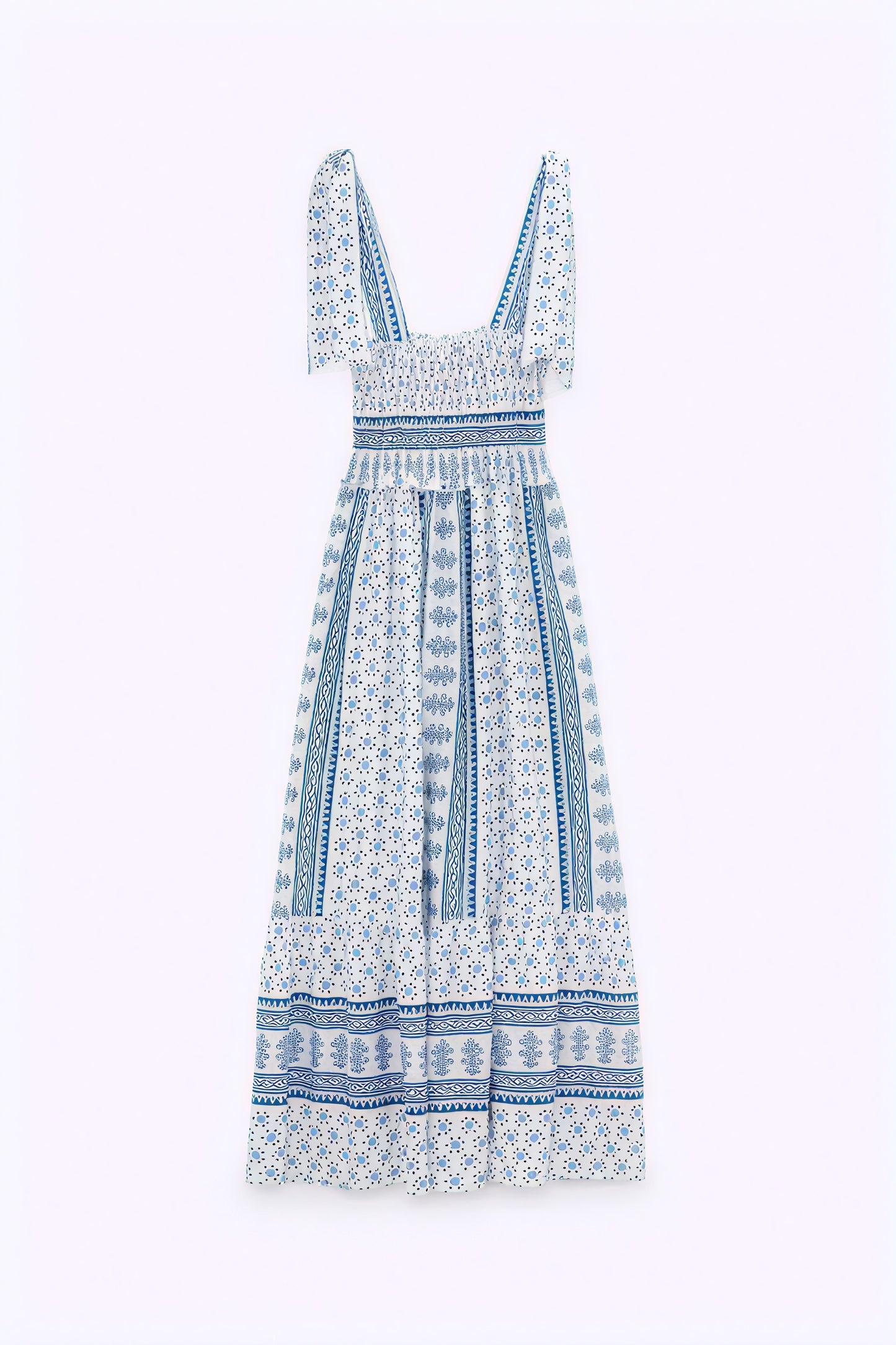 Vestido Midi Estampado con Tirantes Anudados