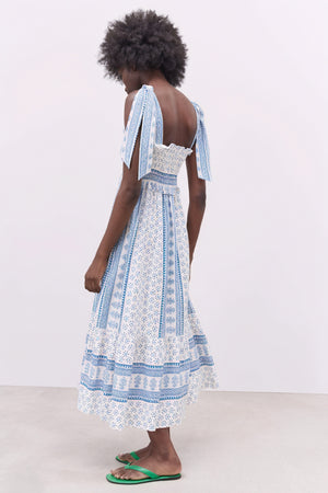 Vestido Midi Estampado con Tirantes Anudados