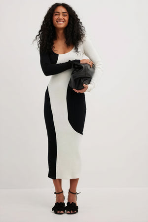Vestido Midi Asimétrico de Punto Canalé