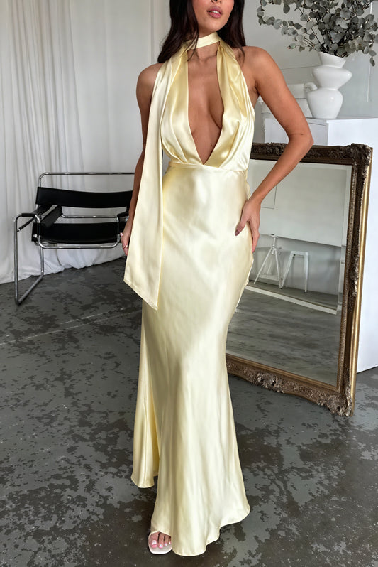 Vestido Halter Largo con Espalda Descubierta