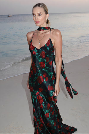 Vestido Floral Halter con Espalda Descubierta