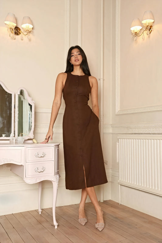 Vestido Midi Botonado con Abertura Delantera