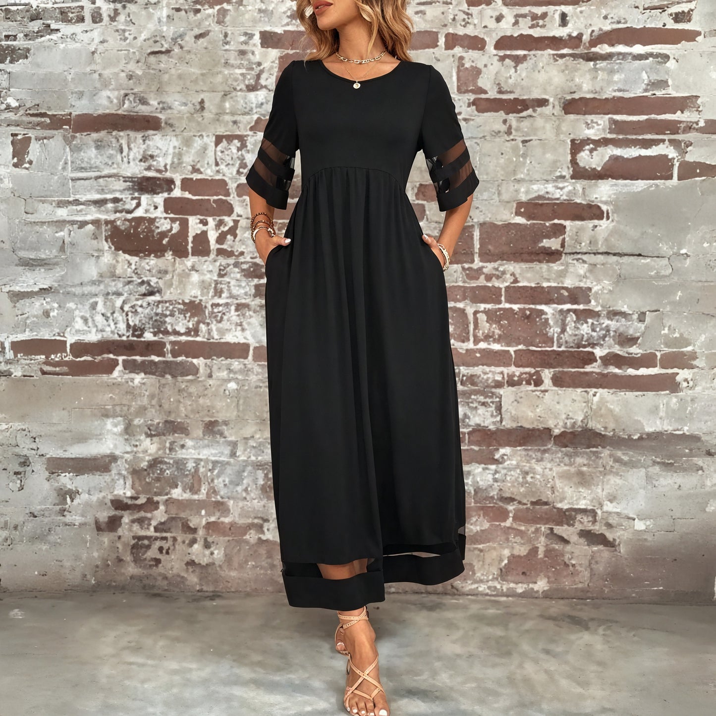 Vestido Maxi con Detalles de Malla