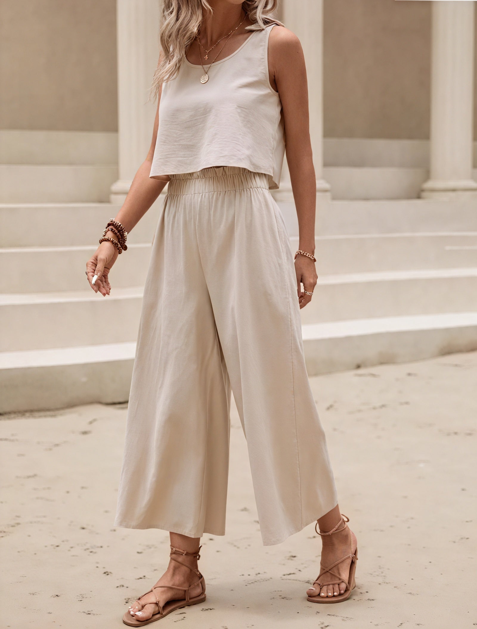Conjunto Top Corto y Pantalón Palazzo