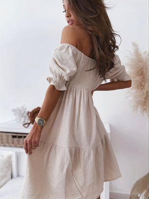 Vestido Ligero con Textura y Mangas Abullonadas