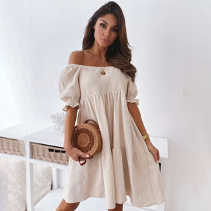 Vestido Ligero con Textura y Mangas Abullonadas
