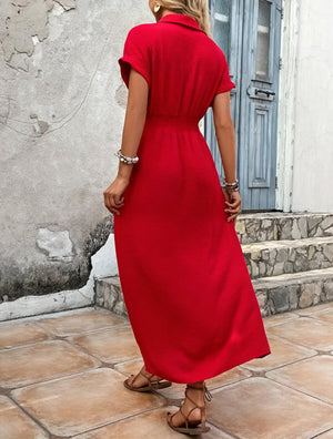 Vestido Midi Abotonado con Detalle Torcido