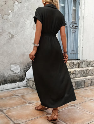 Vestido Midi Abotonado con Detalle Torcido