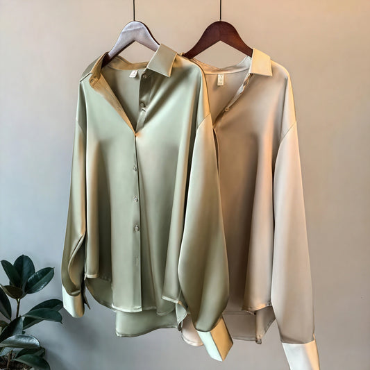 Blusa fluida abotonada de manga larga