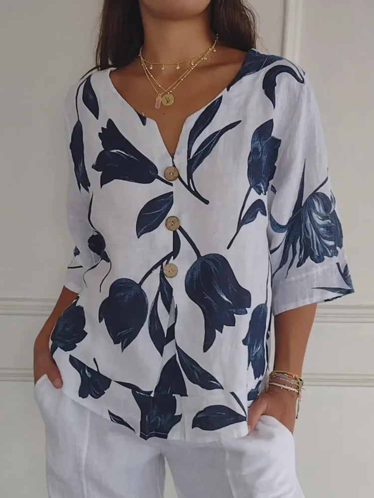 Blusa Estampada con Botones de Madera