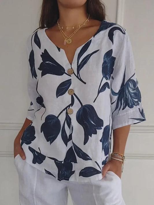 Blusa Estampada con Botones de Madera