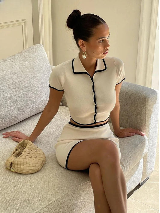 Conjunto Chic de Punto: Top y Falda Mini