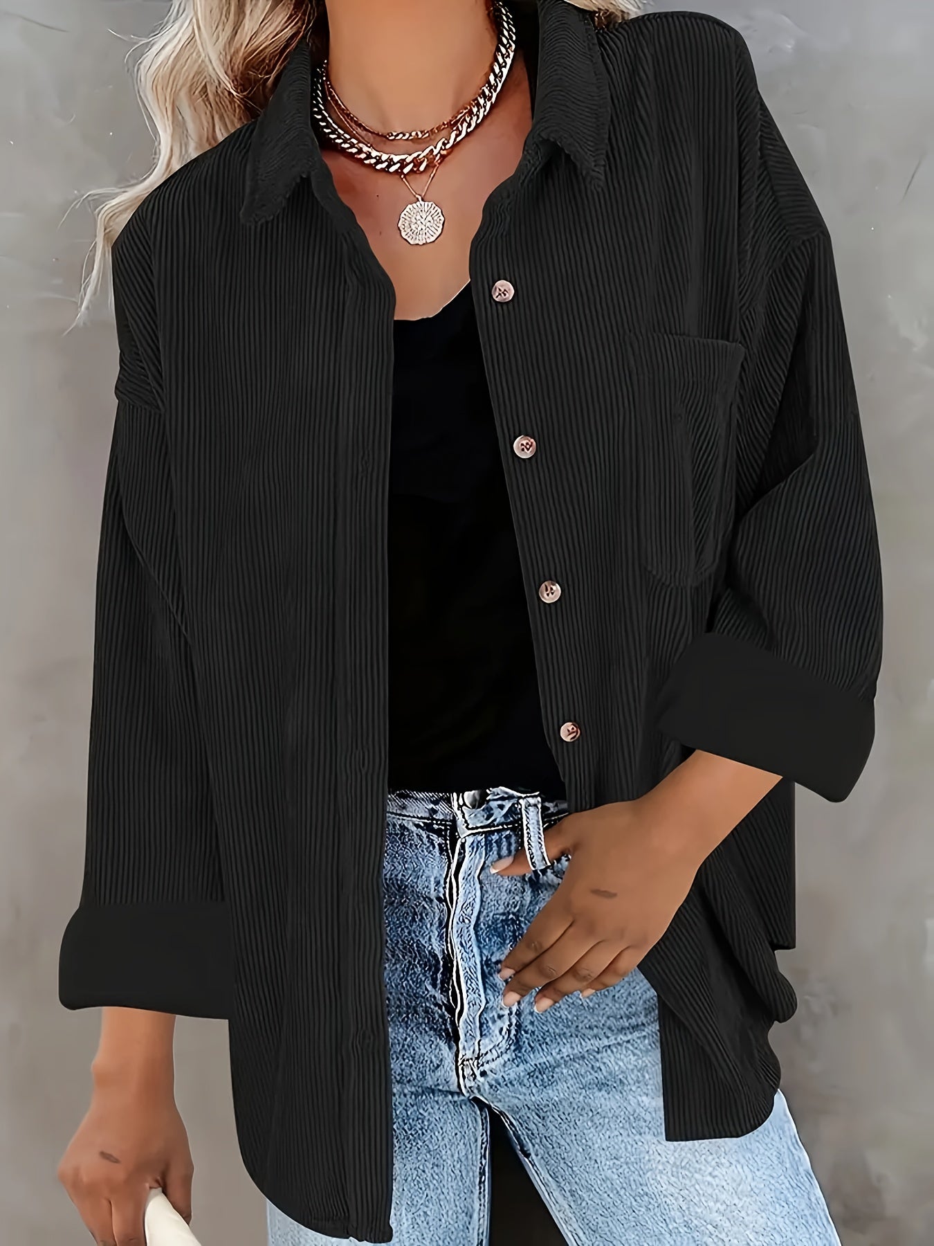 Camisa-Chaqueta Texturizada Botonada Casual