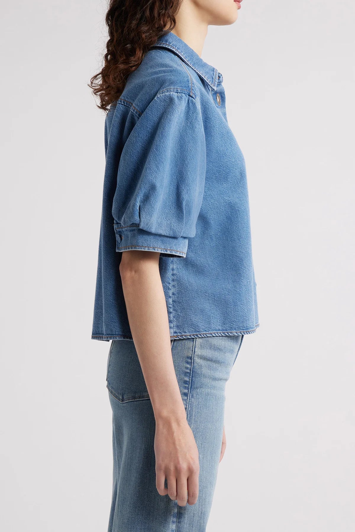 Camisa Denim Manga Abullonada