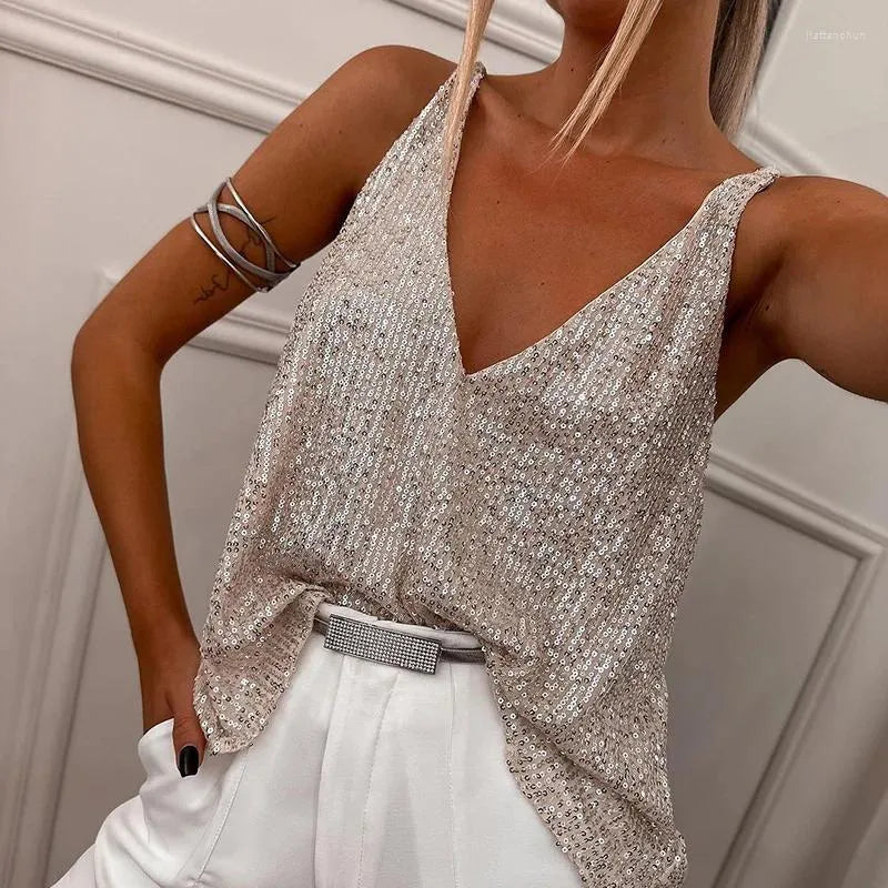 Top de Lentejuelas con Cuello en V