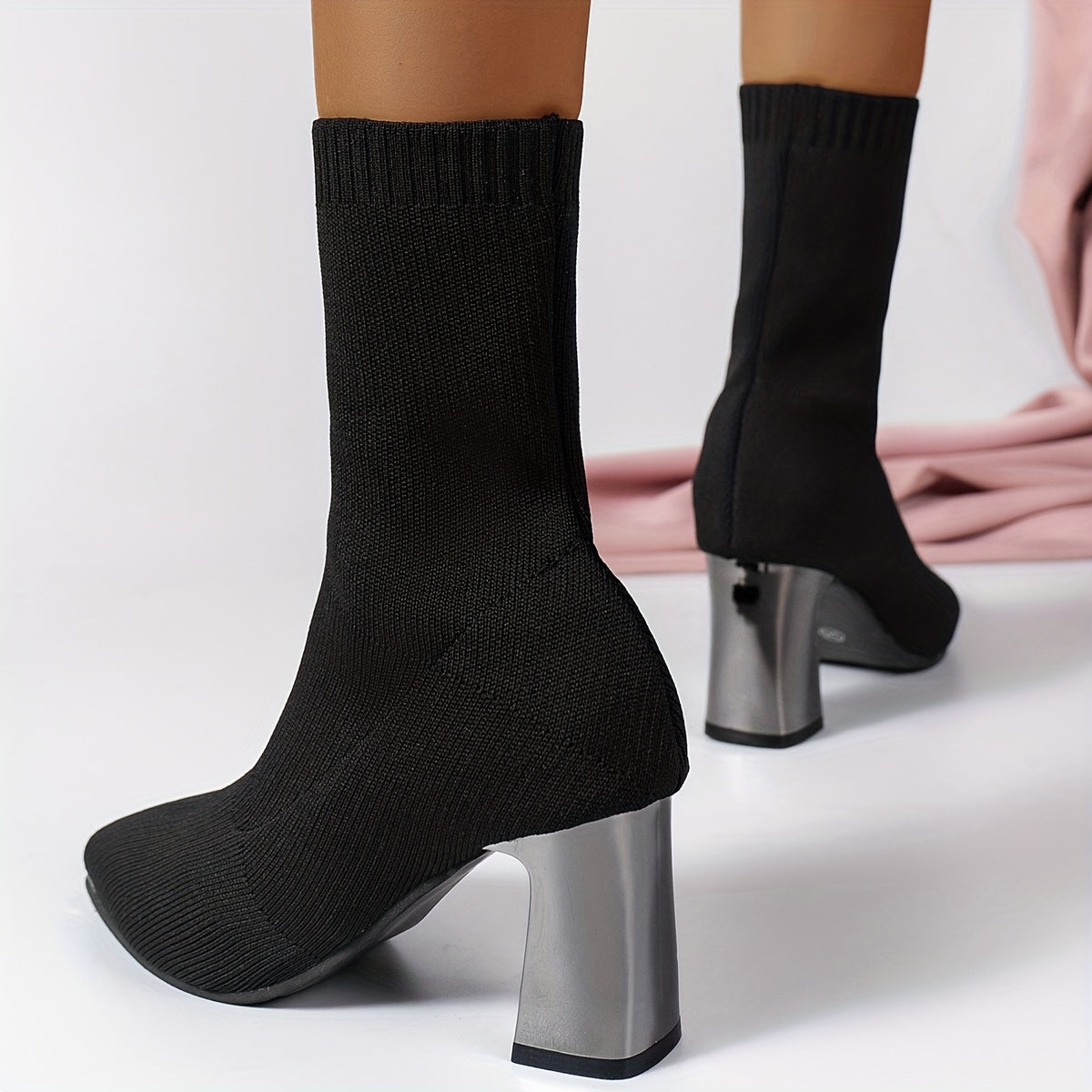 Botines Tejidos Modernos con Tacón Geométrico