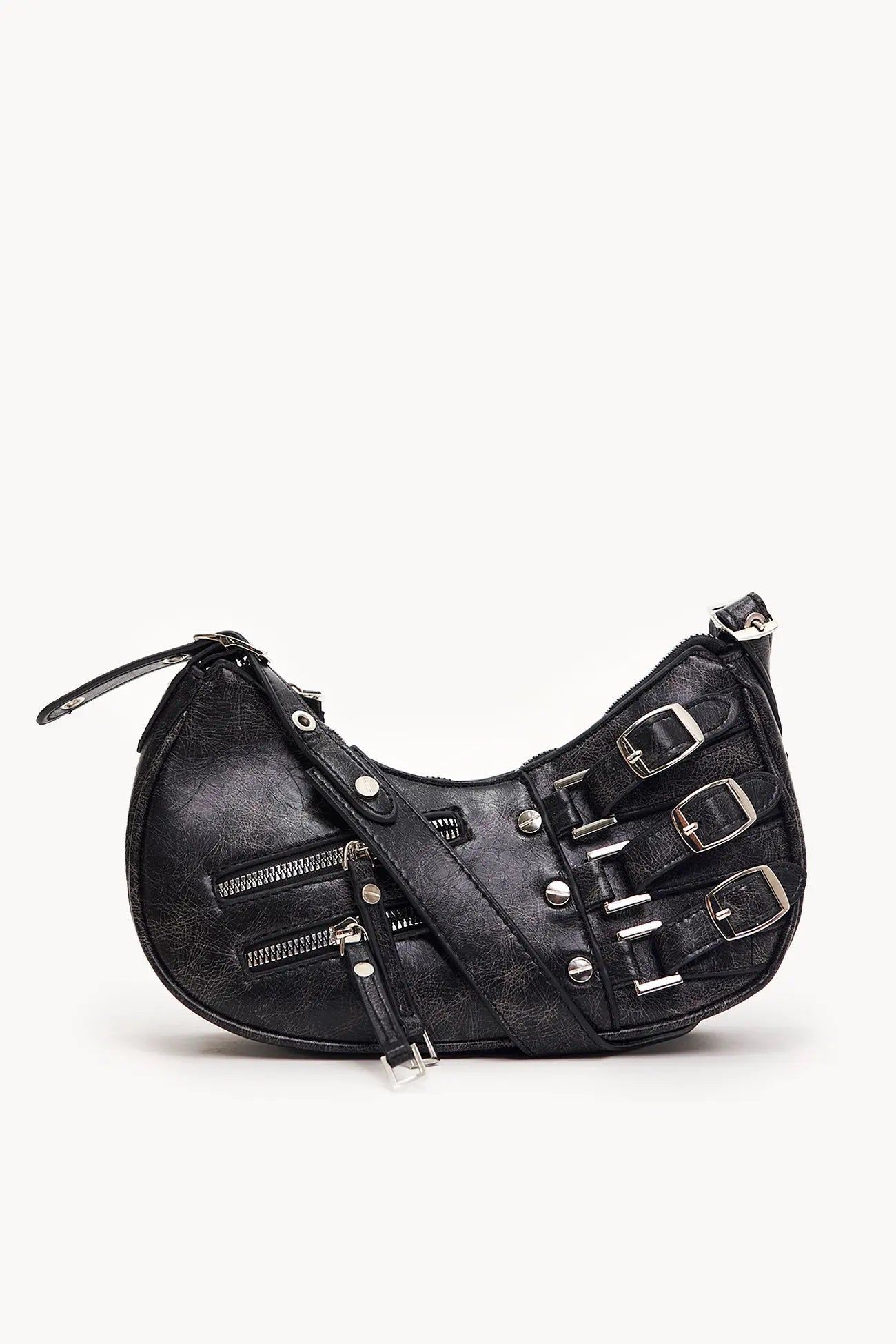 Bolso Baguette con Detalles Metálicos