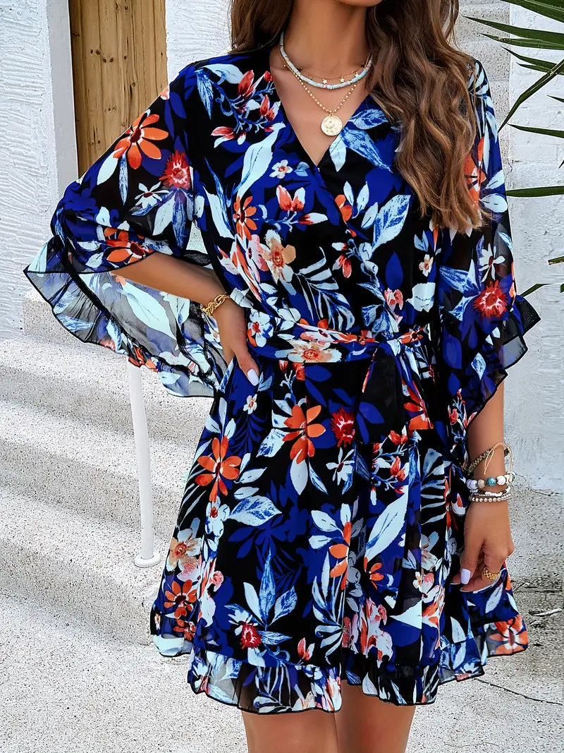 Vestido Floral Cruzado con Volantes