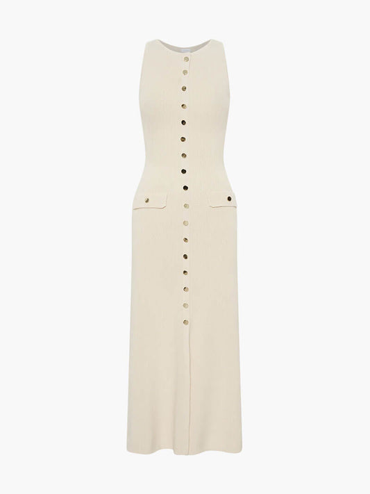 Vestido Midi Tejido con Botones Metálicos
