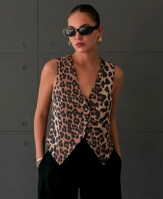 Top Estampado Animal con Botones