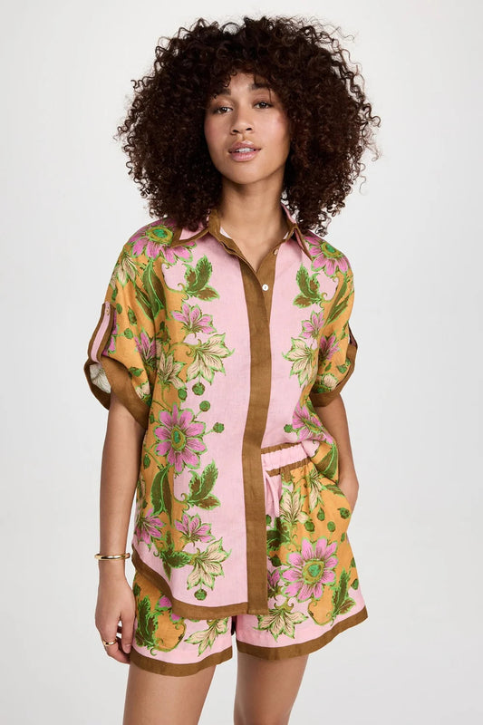Camisa Estampada Floral de Manga Corta
