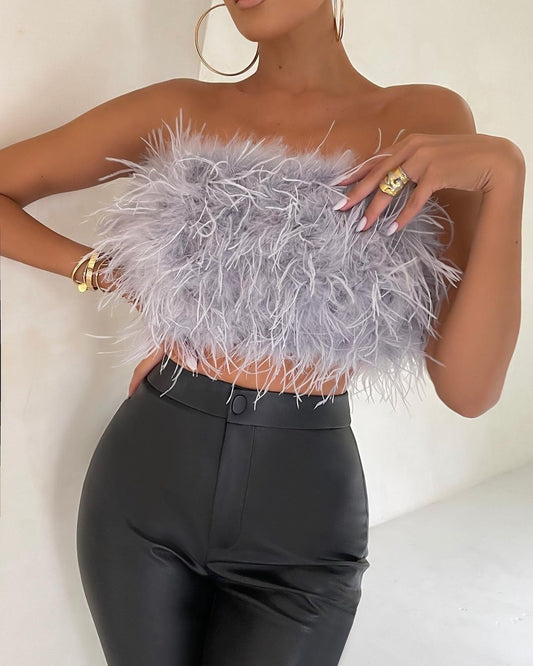 Top Bandeau de Plumas Texturizadas