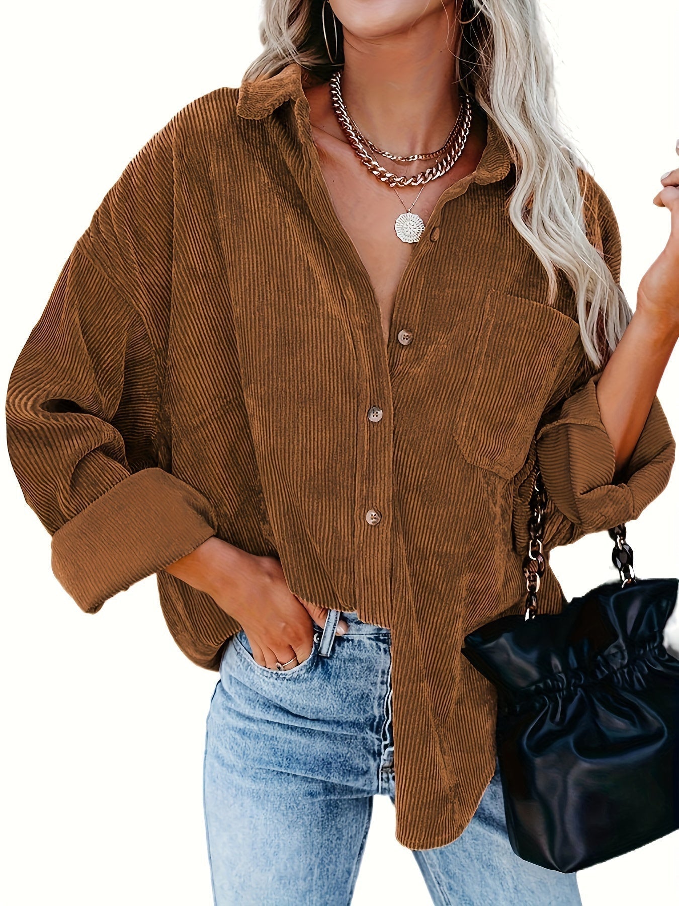 Camisa-Chaqueta Texturizada Botonada Casual