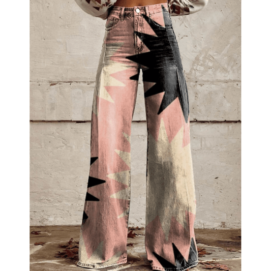 Jeans de Pierna Ancha con Diseño Geométrico
