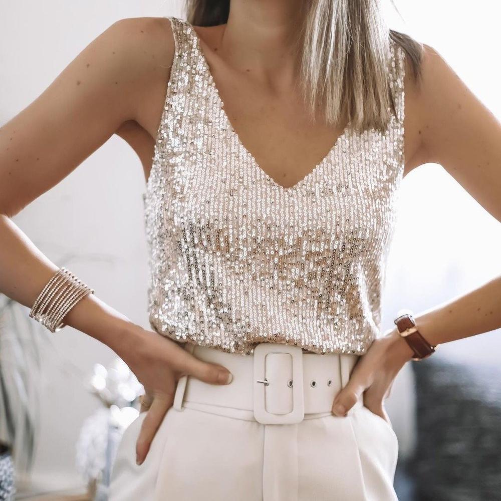 Top de Lentejuelas con Cuello en V