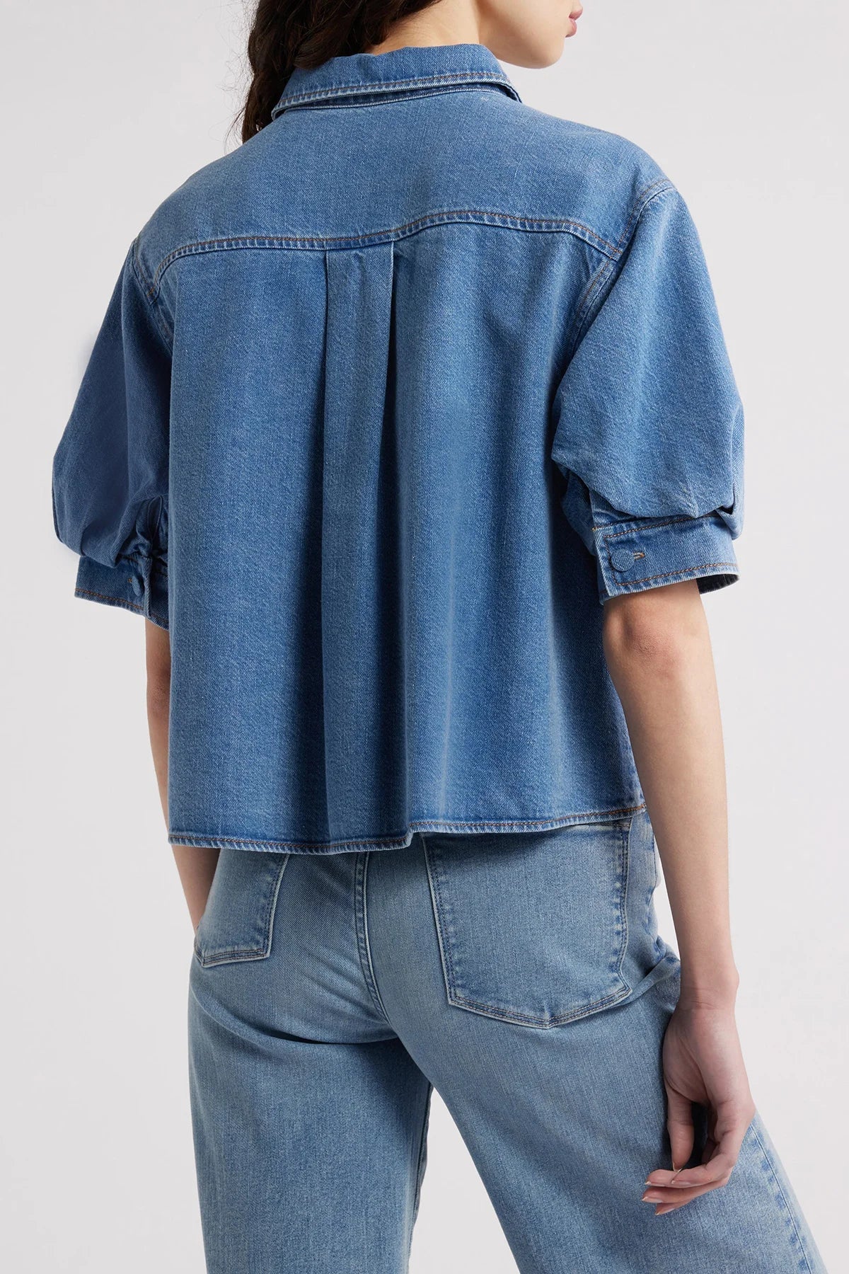 Camisa Denim Manga Abullonada