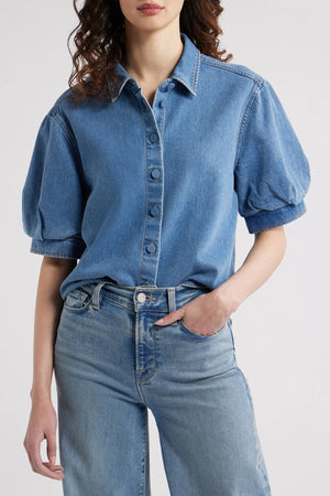Camisa Denim Manga Abullonada