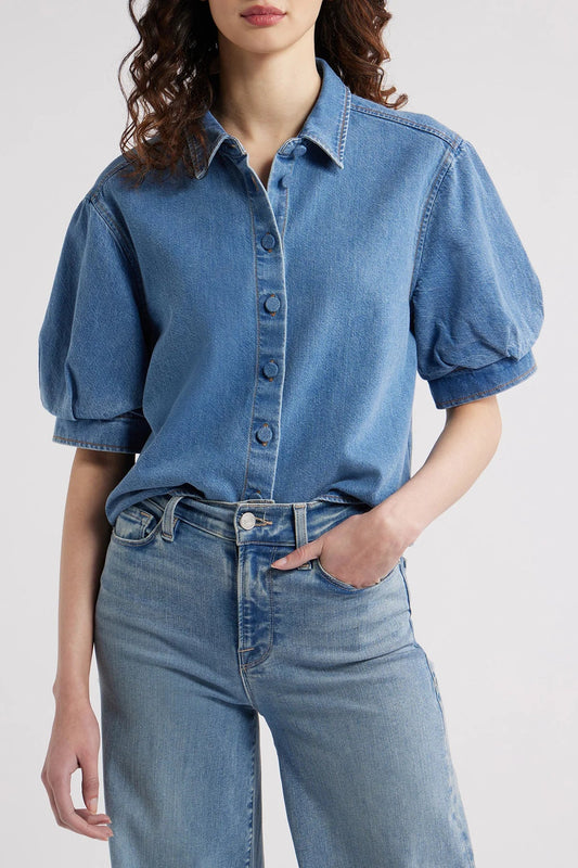 Camisa Denim Manga Abullonada